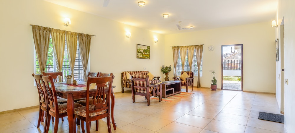 Spacious lounge hall at Oleander Suites Coorg
